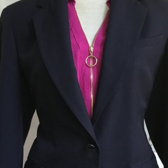 LINDEN GREY Women's Classic Jacket Blazer Two Button Lined Pockets Navy Blue 04 - Picture 2 of 8